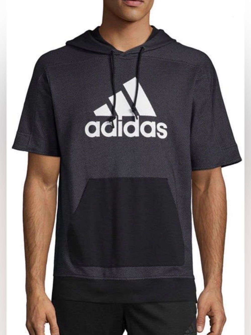 Adidas Black Short Sleeve Hoodie Men’s Size L Logo Pullover